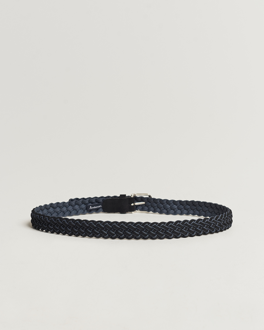 Herre | Italian Department | Anderson's | Woven Suede Mix Belt 3 cm Navy