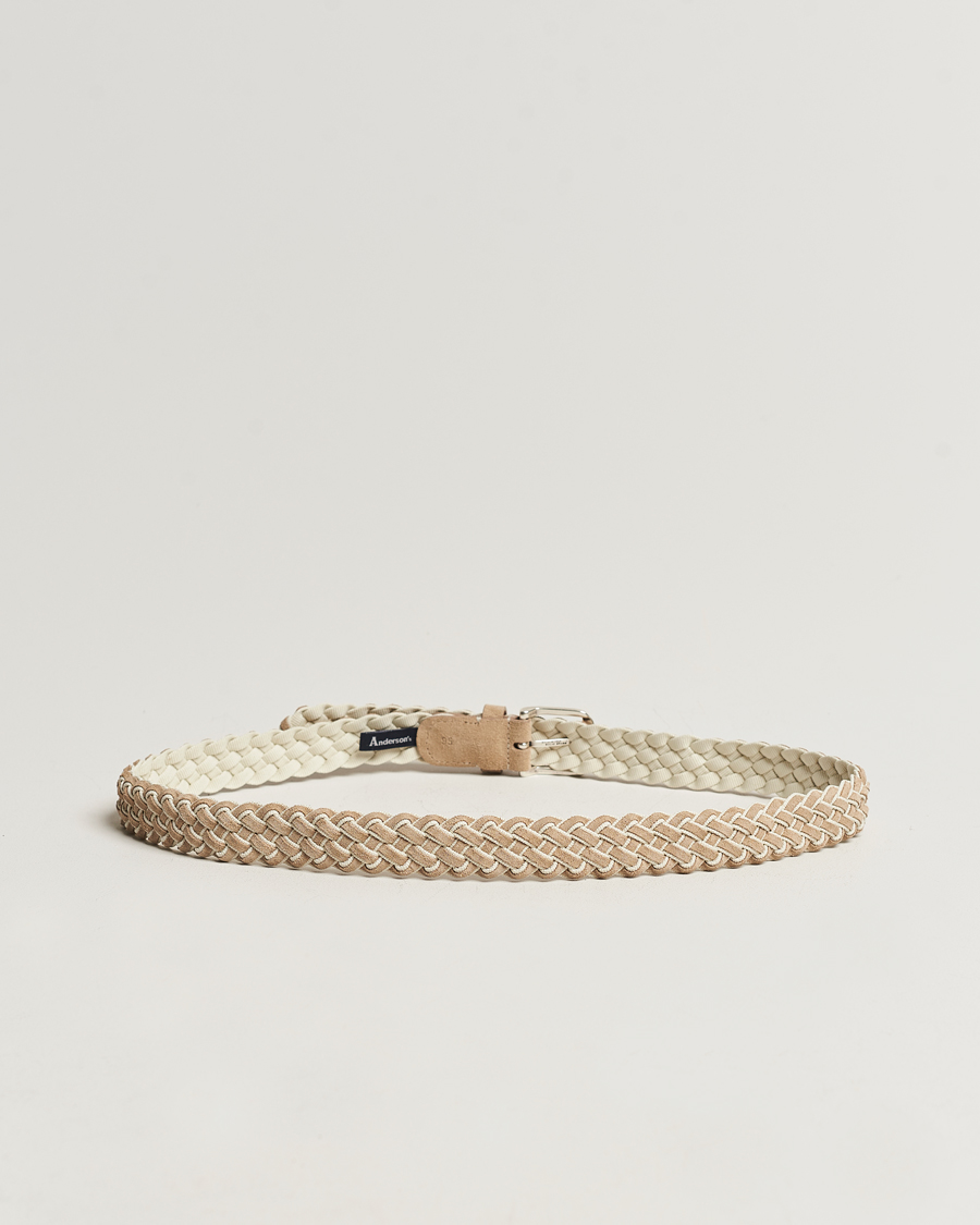 Herre | Italian Department | Anderson's | Woven Suede Mix Belt 3 cm Beige