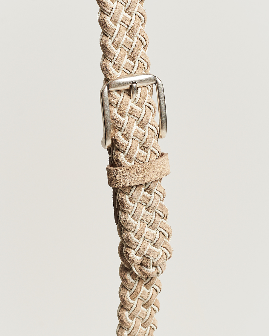 Herre | Anderson's Woven Suede Mix Belt 3 cm Beige | Anderson's | Woven Suede Mix Belt 3 cm Beige