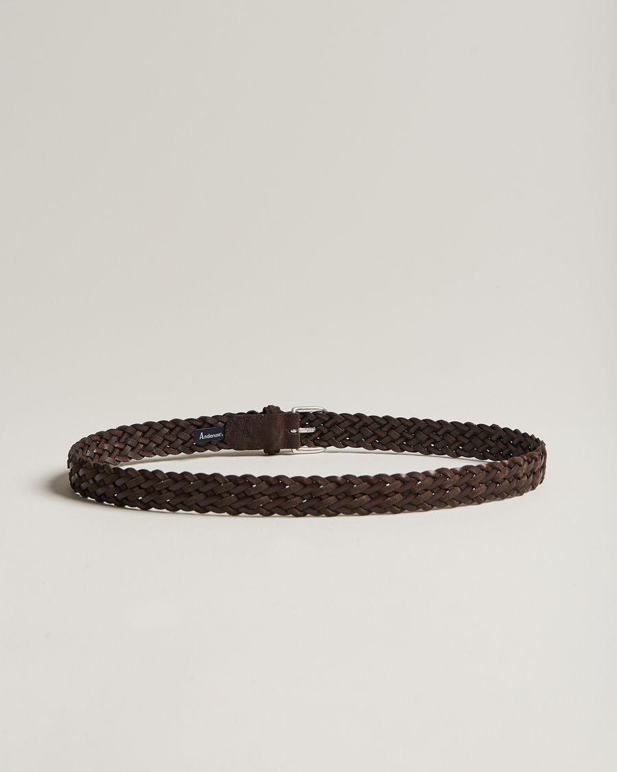 Herre | Italian Department | Anderson's | Woven Suede/Leather Belt 3 cm Dark Brown
