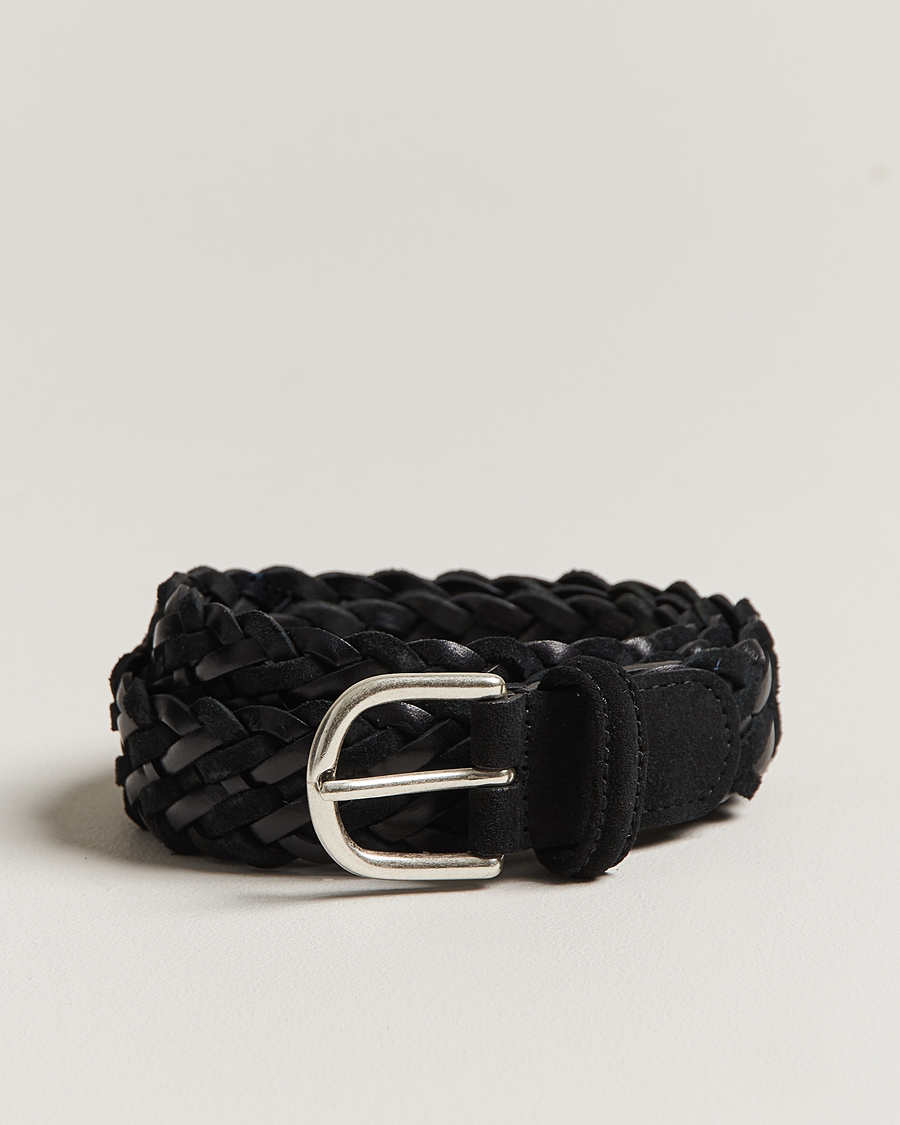 Herre | Anderson's Woven Suede/Leather Belt 3 cm Black | Anderson's | Woven Suede/Leather Belt 3 cm Black