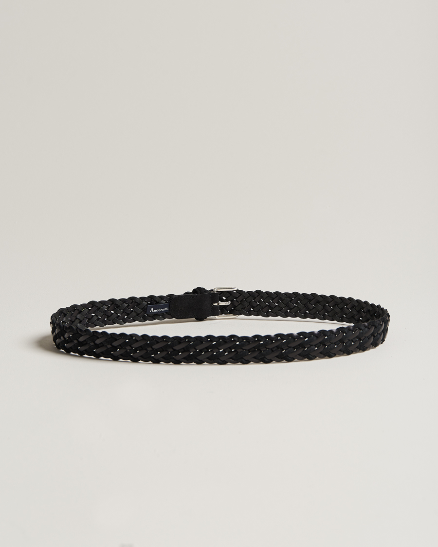 Herre | Anderson's Woven Suede/Leather Belt 3 cm Black | Anderson's | Woven Suede/Leather Belt 3 cm Black