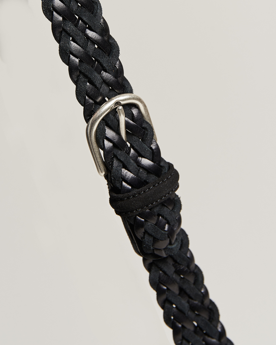Herre | Anderson's Woven Suede/Leather Belt 3 cm Black | Anderson's | Woven Suede/Leather Belt 3 cm Black