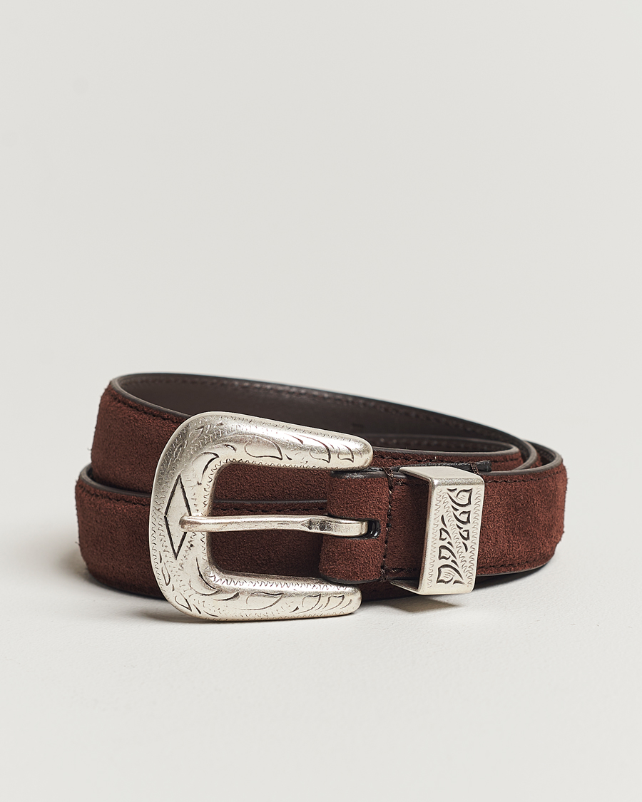 Herre | Anderson's Grained Western Suede Belt 2,5 cm Dark Brown | Anderson's | Grained Western Suede Belt 2,5 cm Dark Brown