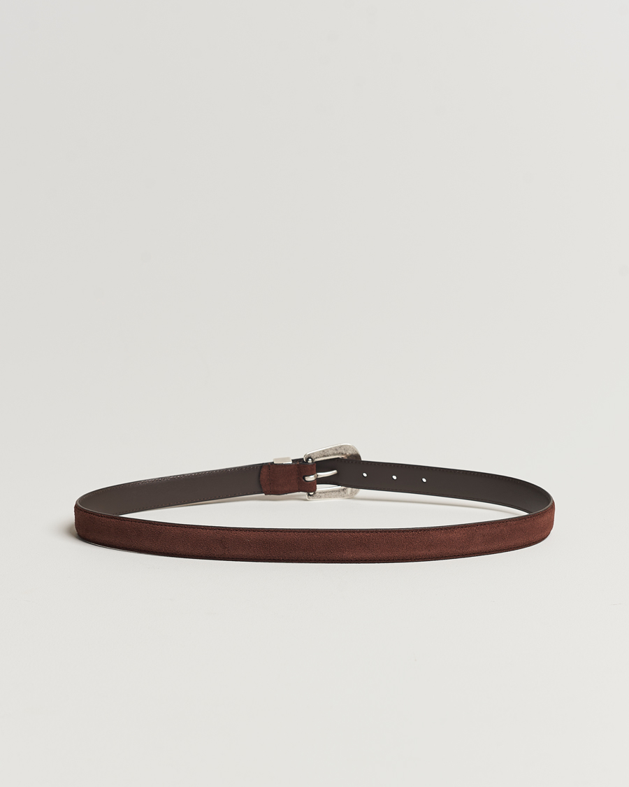 Herre | Anderson's Grained Western Suede Belt 2,5 cm Dark Brown | Anderson's | Grained Western Suede Belt 2,5 cm Dark Brown