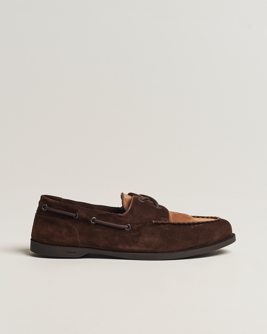 Herre | John Lobb Foil Boat Shoe Dark Brown/Cognac Suede | John Lobb | Foil Boat Shoe Dark Brown/Cognac Suede