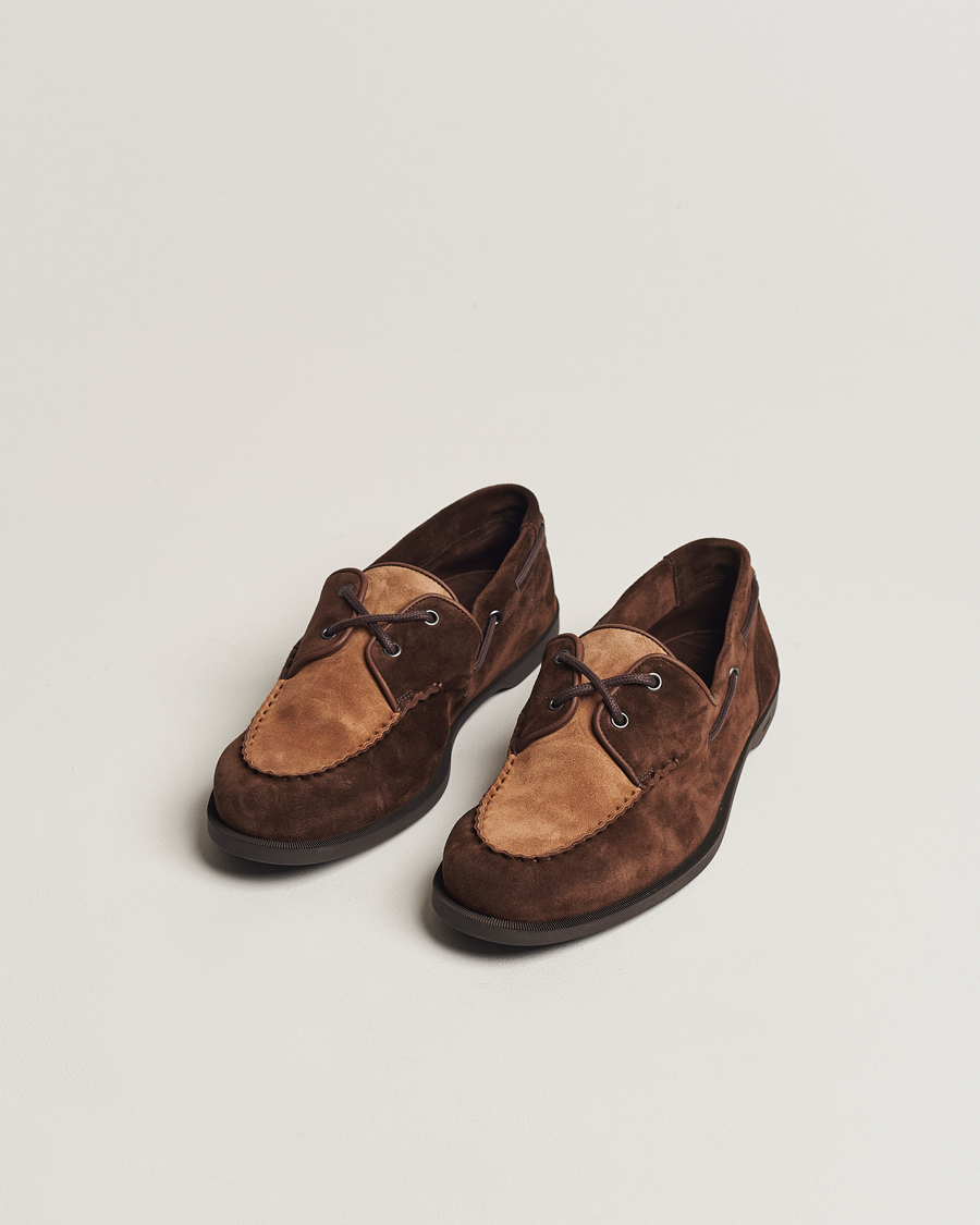 Herre | John Lobb Foil Boat Shoe Dark Brown/Cognac Suede | John Lobb | Foil Boat Shoe Dark Brown/Cognac Suede