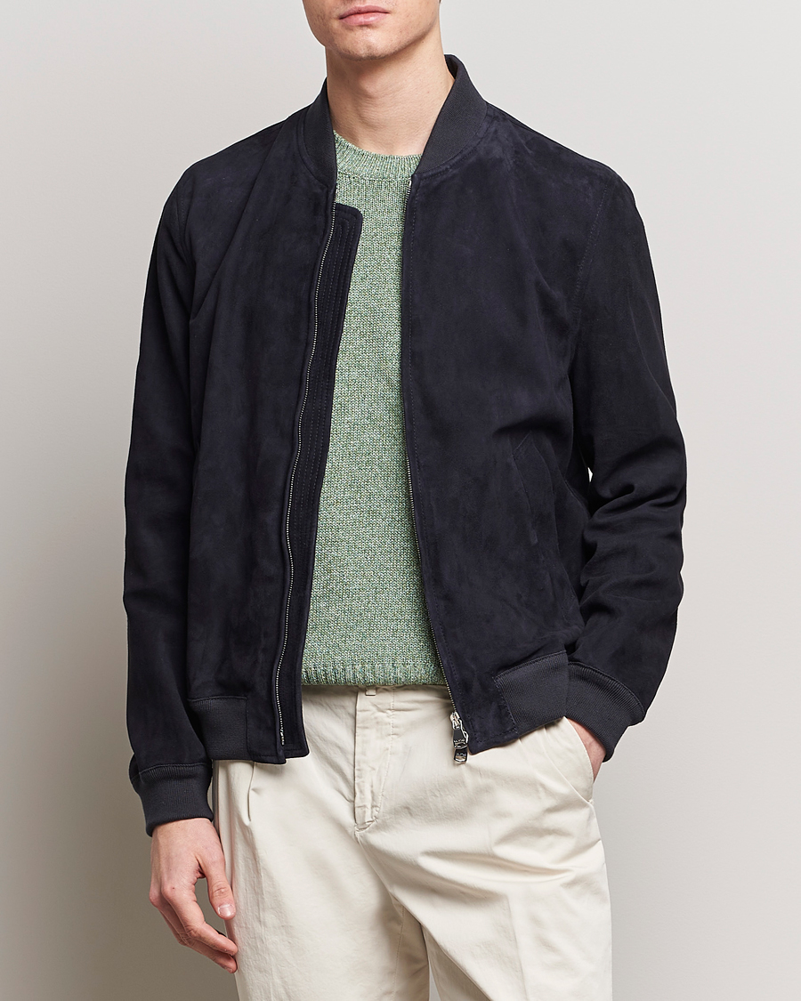 Herre | Italian Department | Valstar | Zip Suede Jacket Navy