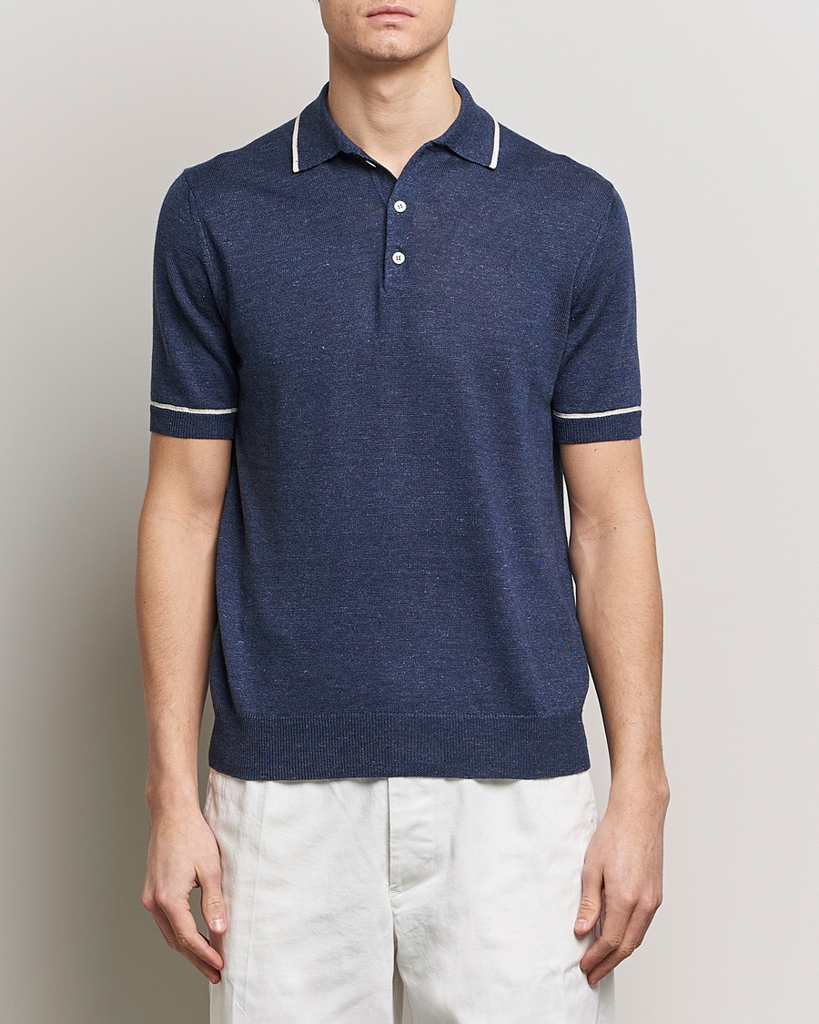 Herre | The linen lifestyle | Altea | Linen/Cashmere Contrast Polo Navy