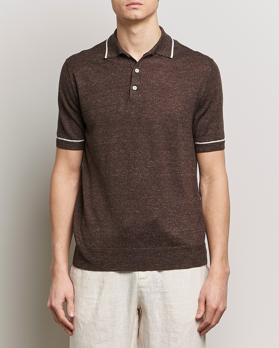 Herre | Afdelinger | Altea | Linen/Cashmere Contrast Polo Dark Brown