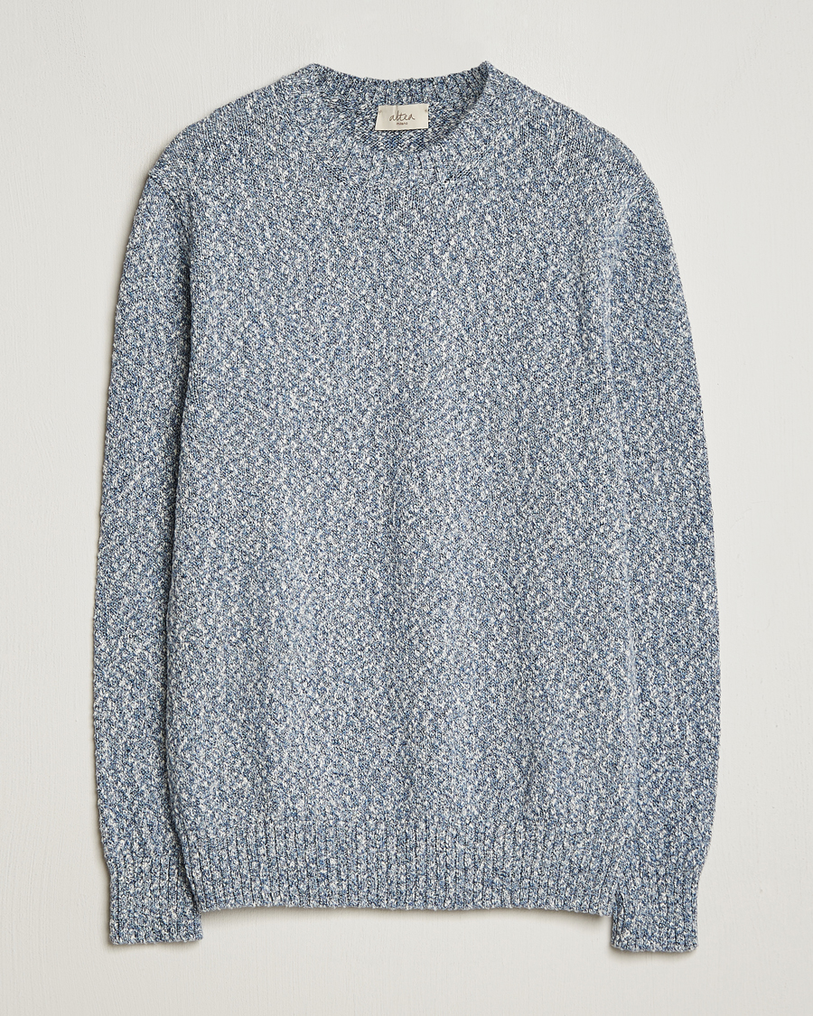 Herre |  | Altea | Cotton Mouline Crew Neck Pullover Blue Melange