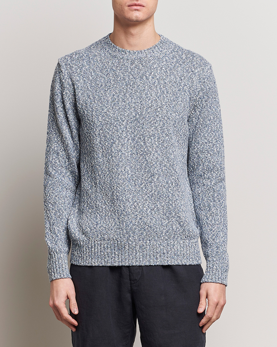 Men |  | Altea | Cotton Mouline Crew Neck Pullover Blue Melange