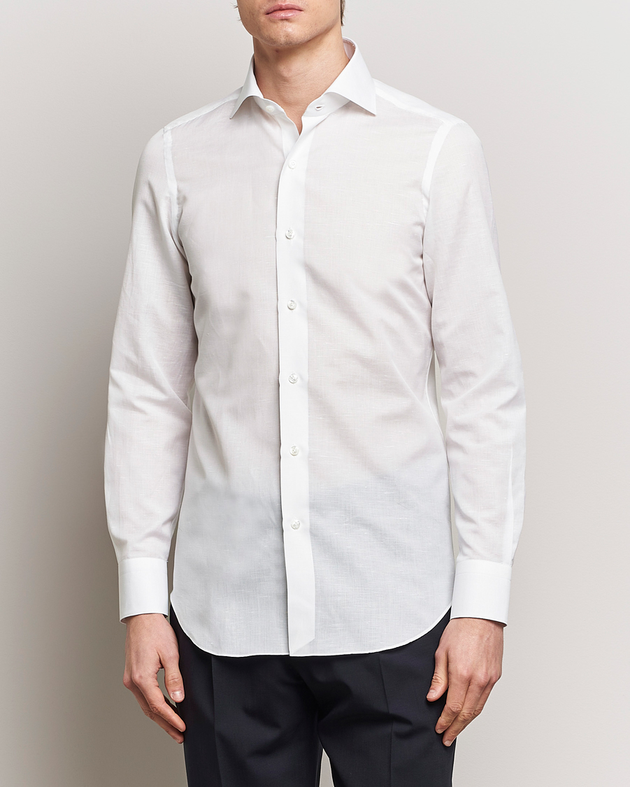 Herre | Nye produktbilleder | Finamore Napoli | Milano Slim Linen Dress Shirt White