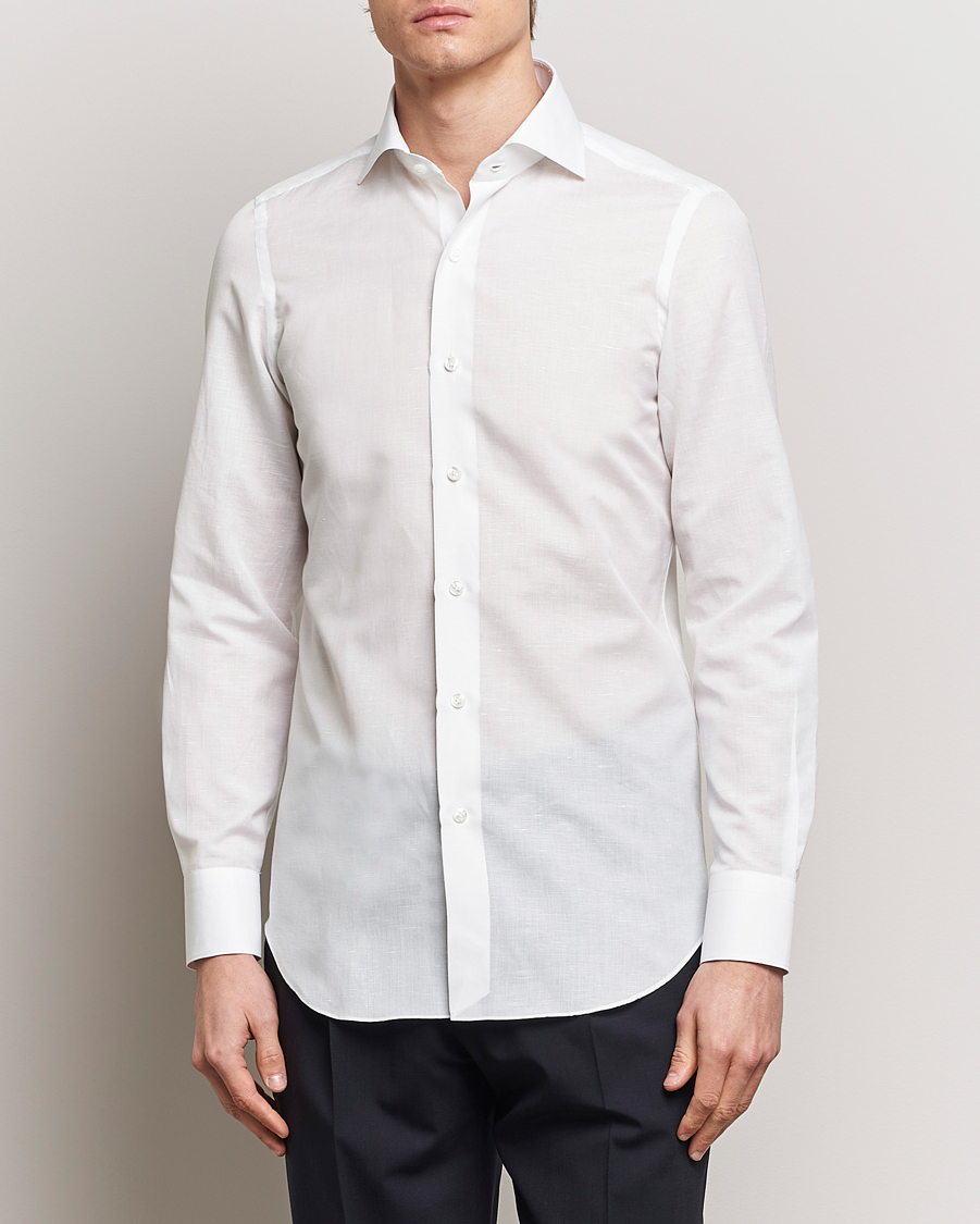 Herre | Businesskjorter | Finamore Napoli | Milano Slim Linen Dress Shirt White