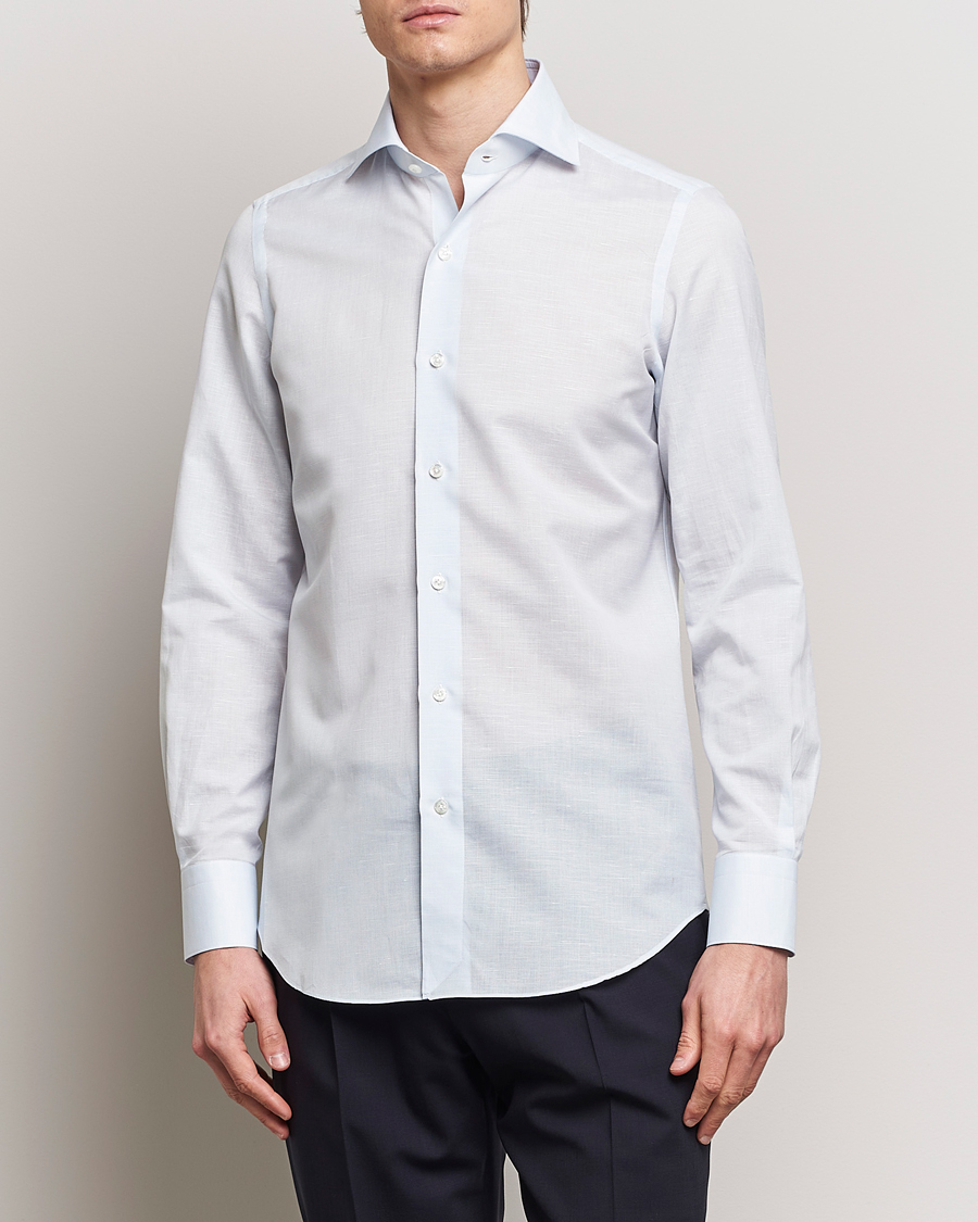 Herre | Businesskjorter | Finamore Napoli | Milano Slim Linen Dress Shirt Light Blue