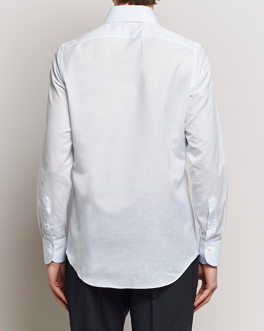 Herre | Skjorter | Finamore Napoli | Milano Slim Linen Dress Shirt Light Blue