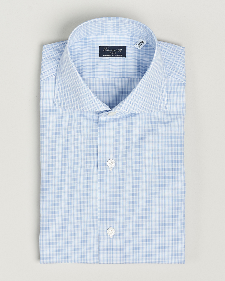 Herr |  | Finamore Napoli | Milano Slim Checked Dress Shirt Light Blue