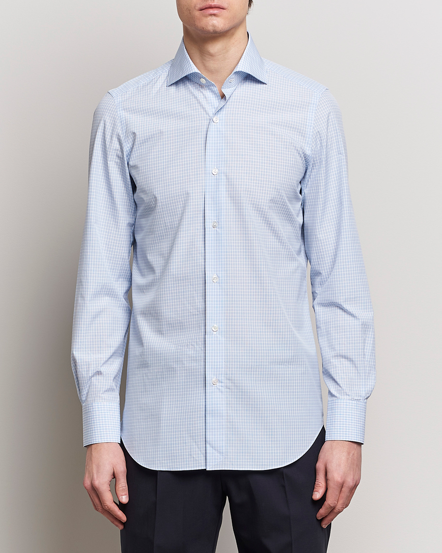 Herre | Italian Department | Finamore Napoli | Milano Slim Checked Dress Shirt Light Blue