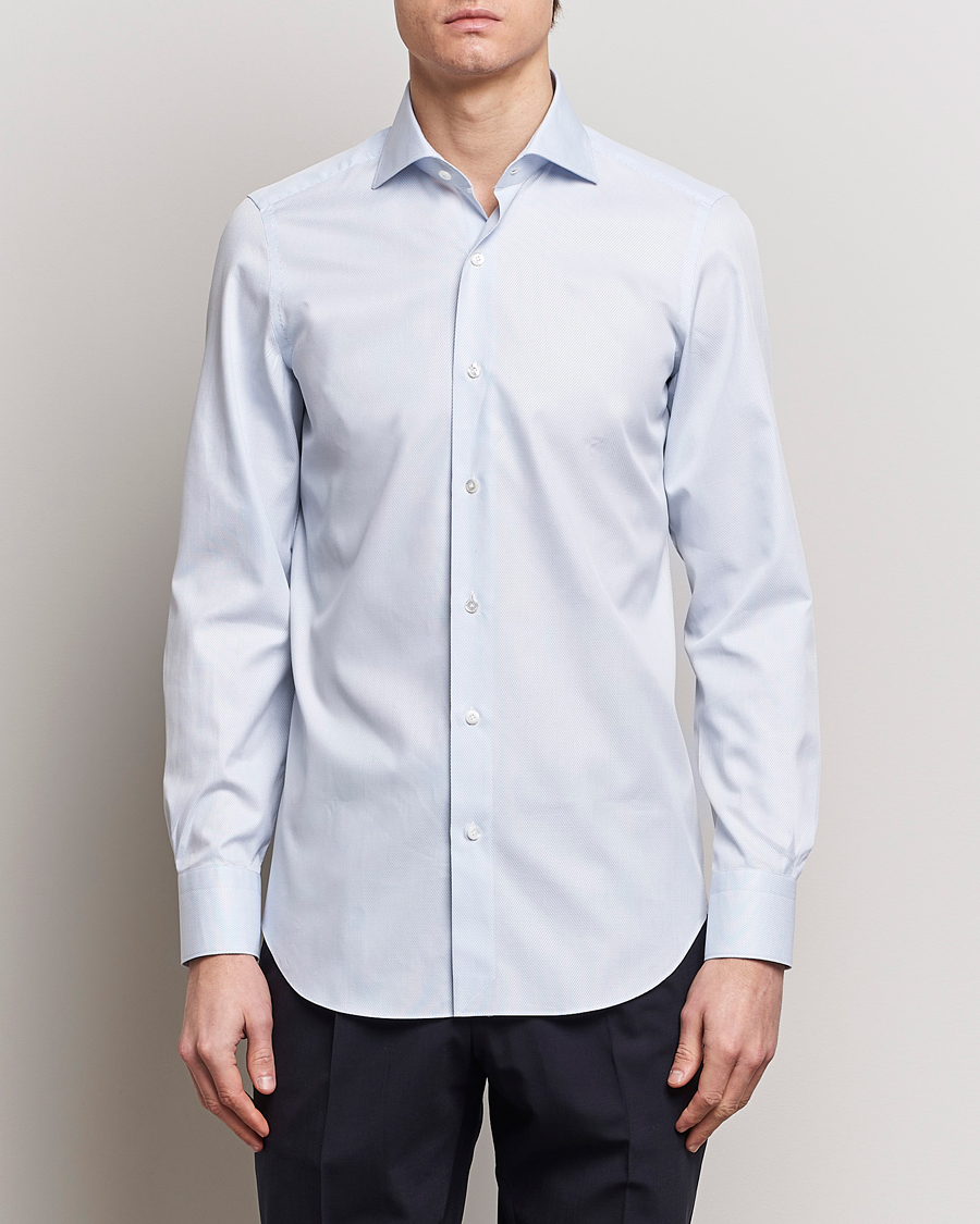 Herre |  | Finamore Napoli | Milano Slim Structured Dress Shirt Light Blue