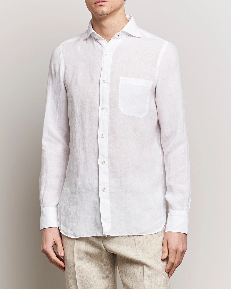 Herre | Hørskjorter | Finamore Napoli | Gaeta Linen Pocket Shirt White