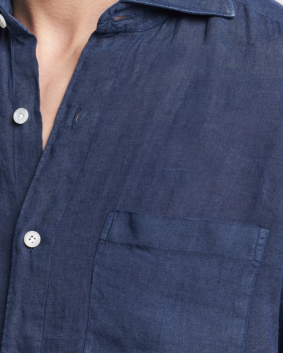 Herre | Skjorter | Finamore Napoli | Gaeta Linen Pocket Shirt Navy