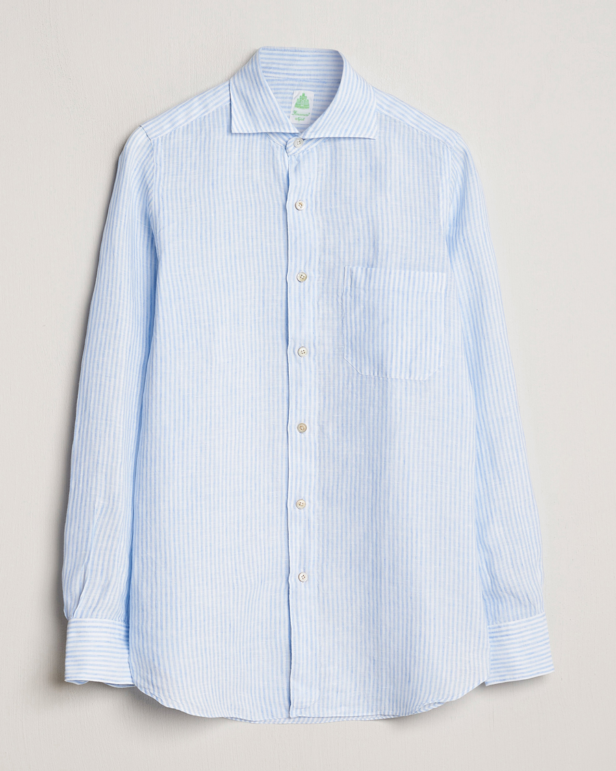 Herr |  | Finamore Napoli | Gaeta Striped Linen Pocket Shirt Light Blue