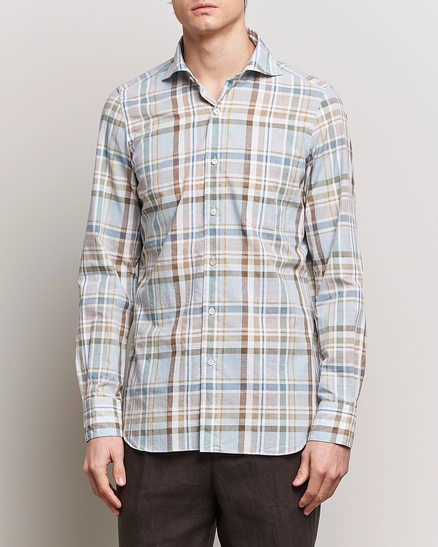 Herre | Tøj | Finamore Napoli | Gaeta Cotton/Linen Pocket Shirt Beige Check