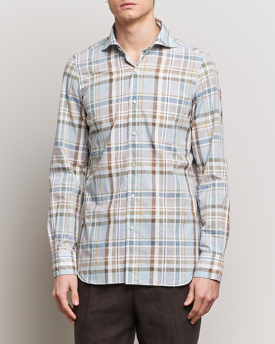 Herre | Italian Department | Finamore Napoli | Gaeta Cotton/Linen Pocket Shirt Beige Check