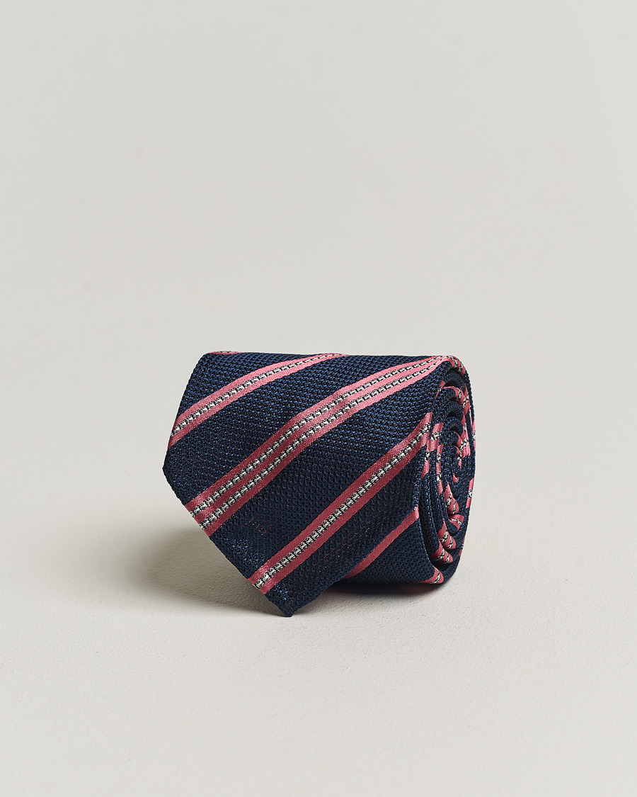 Herre |  | Finamore Napoli | Jacquard Regimental Stripe Silk Tie Navy/Red