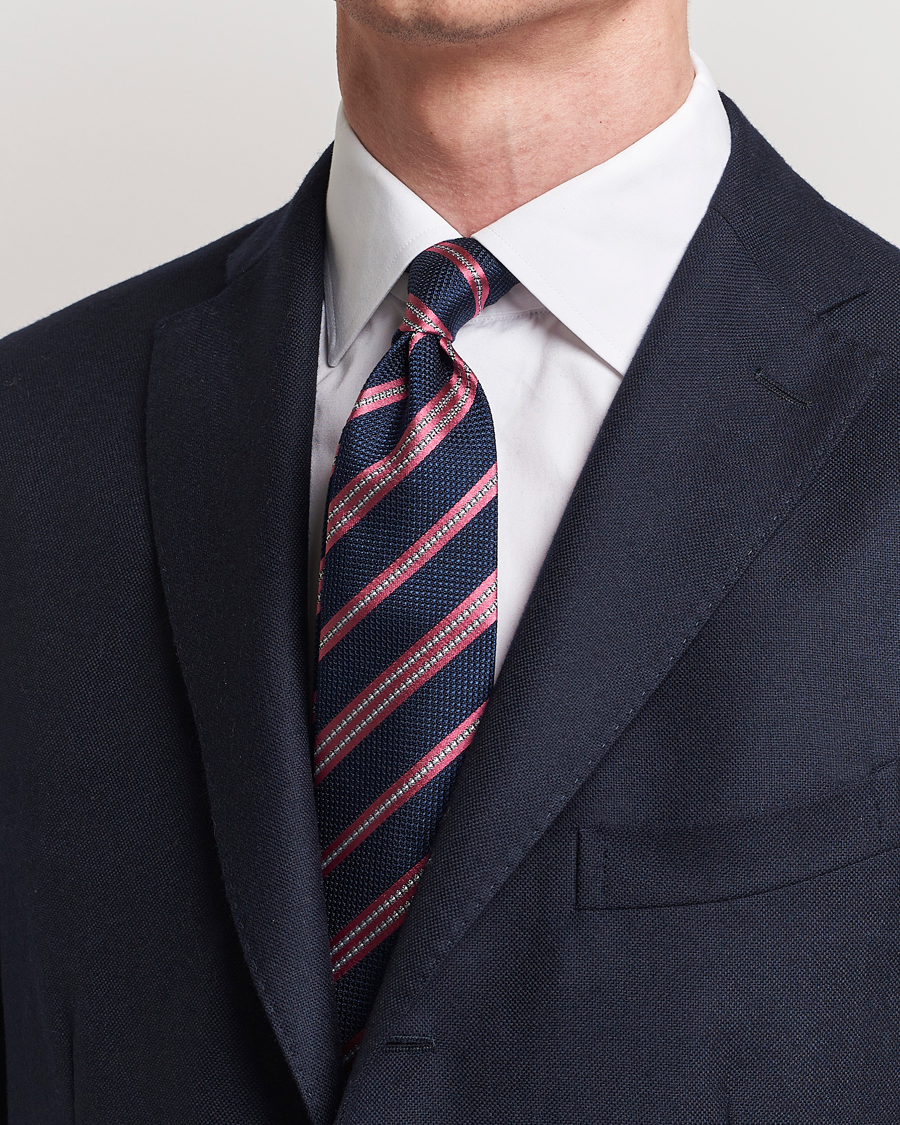 Herre | Finamore Napoli Jacquard Regimental Stripe Silk Tie Navy/Red | Finamore Napoli | Jacquard Regimental Stripe Silk Tie Navy/Red