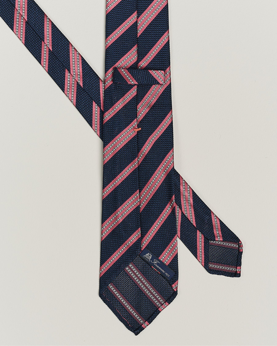 Herre |  | Finamore Napoli | Jacquard Regimental Stripe Silk Tie Navy/Red