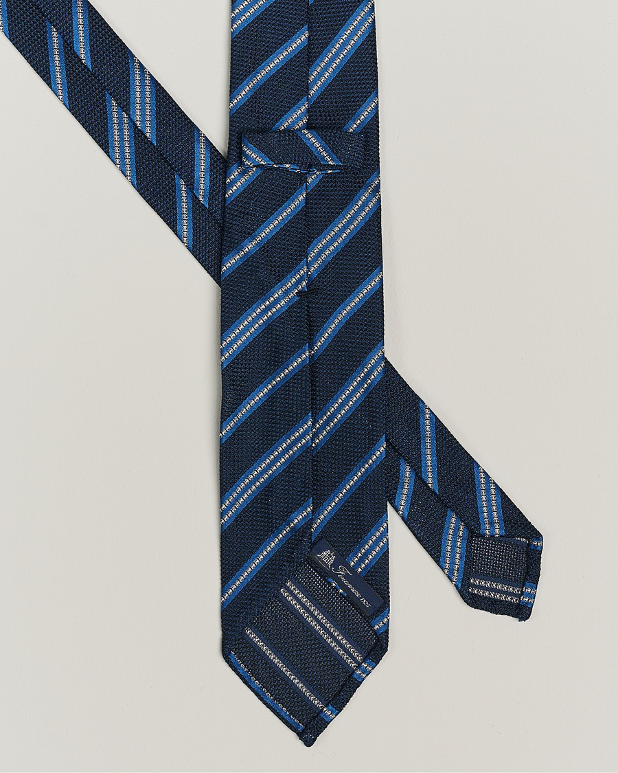 Herre |  | Finamore Napoli | Jacquard Regimental Stripe Silk Tie Navy/Blue