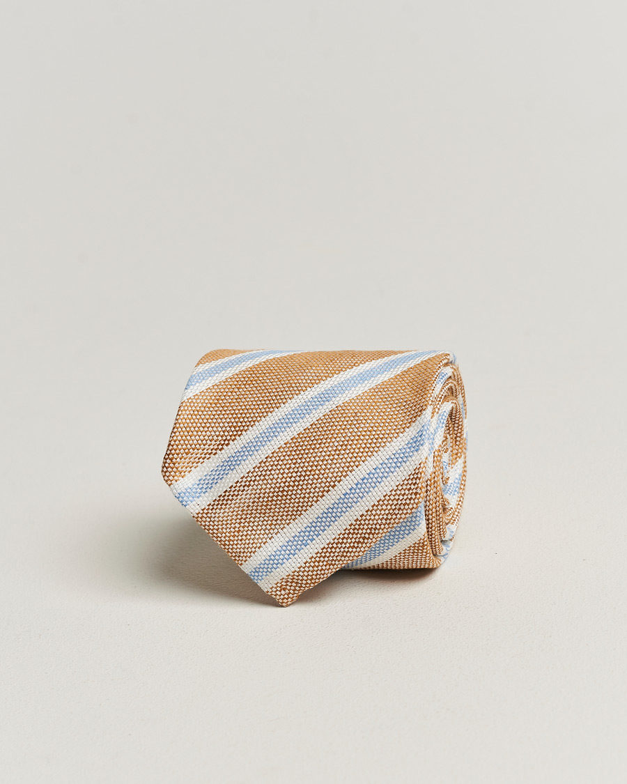 Herre | Finamore Napoli Regimental Stripe Linen Tie Beige/Blue | Finamore Napoli | Regimental Stripe Linen Tie Beige/Blue