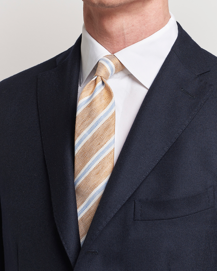 Herre | Afdelinger | Finamore Napoli | Regimental Stripe Linen Tie Beige/Blue