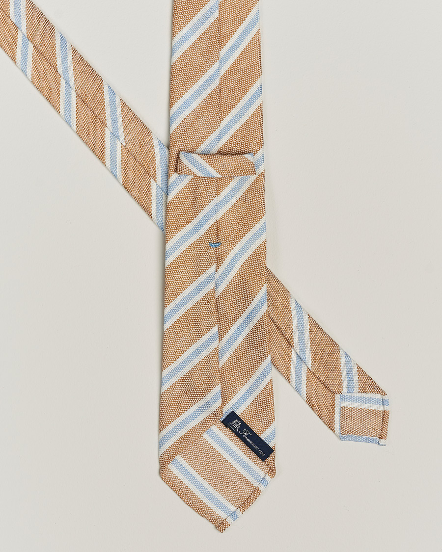 Herre | Finamore Napoli Regimental Stripe Linen Tie Beige/Blue | Finamore Napoli | Regimental Stripe Linen Tie Beige/Blue