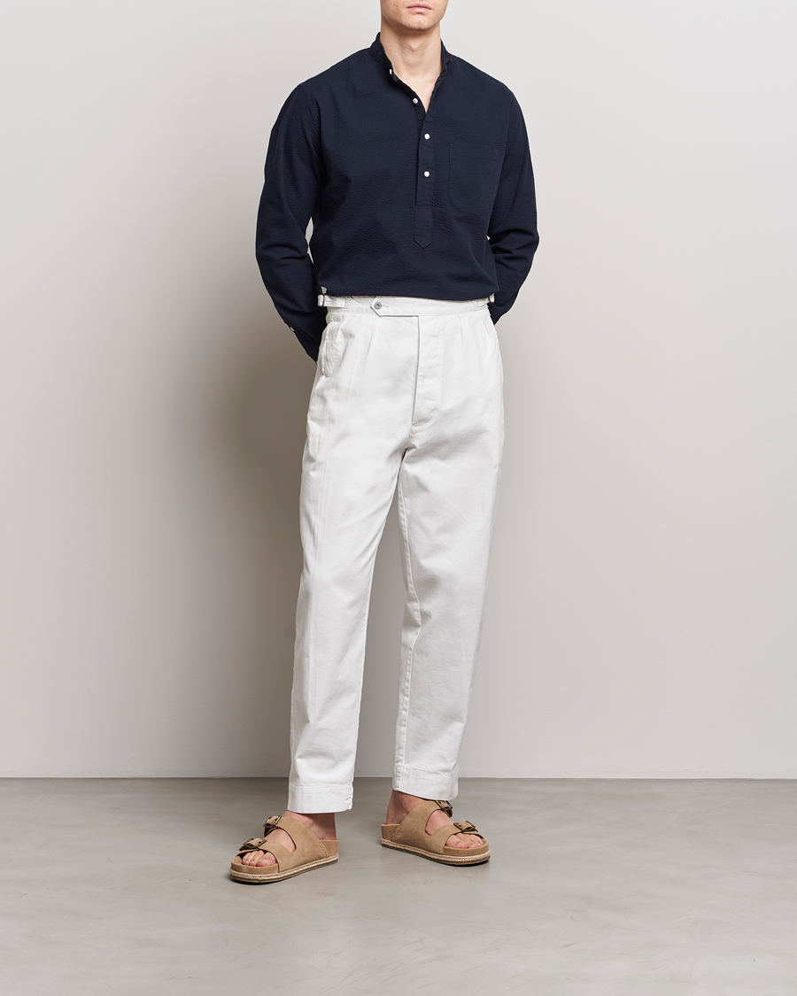 Herre | Skjorter | Gitman Vintage | Tonal Seersucker Popover Shirt Navy