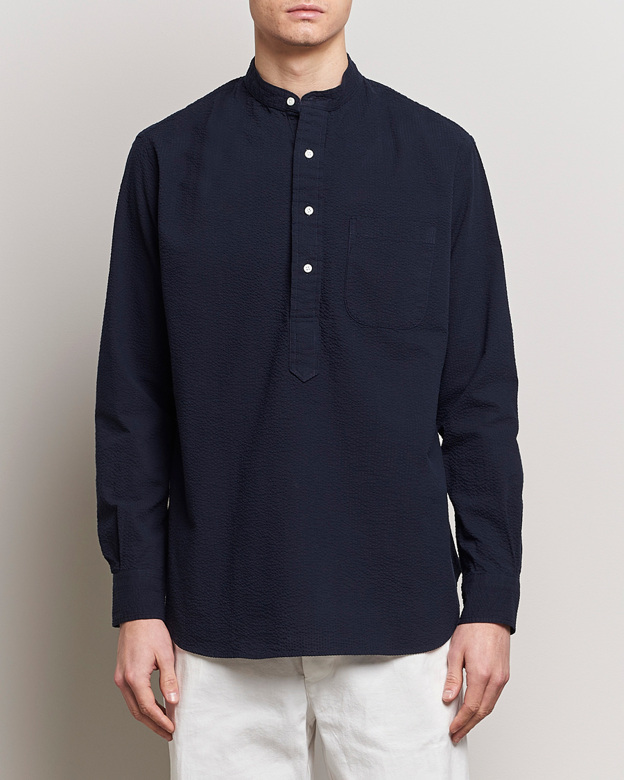 Herre | Tøj | Gitman Vintage | Tonal Seersucker Popover Shirt Navy