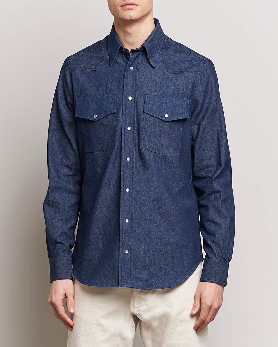 Herre | Denimskjorter | Gitman Vintage | Denim Western Shirt Dark Indigo