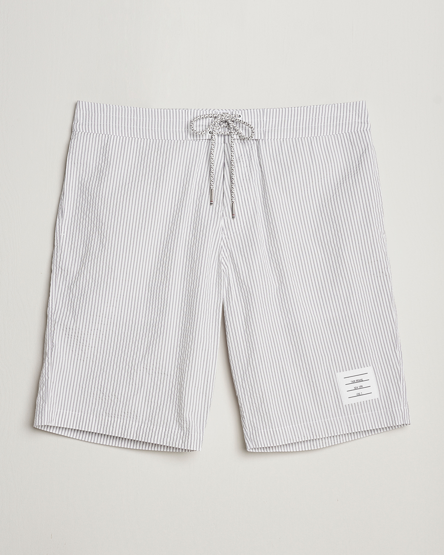 Herre | Shorts | Thom Browne | Seersucker Drawstring Board Shorts Light Grey