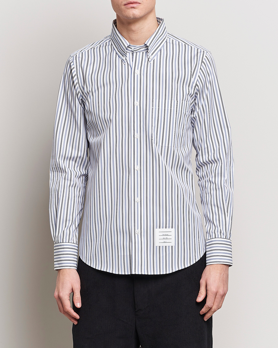 Herre |  | Thom Browne | Button Down Poplin Shirt Navy Stripes