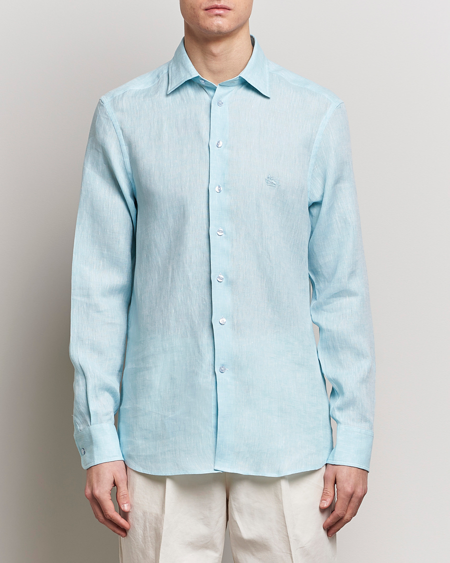 Herre | Italian Department | Etro | Slim Fit Linen Shirt Light Blue