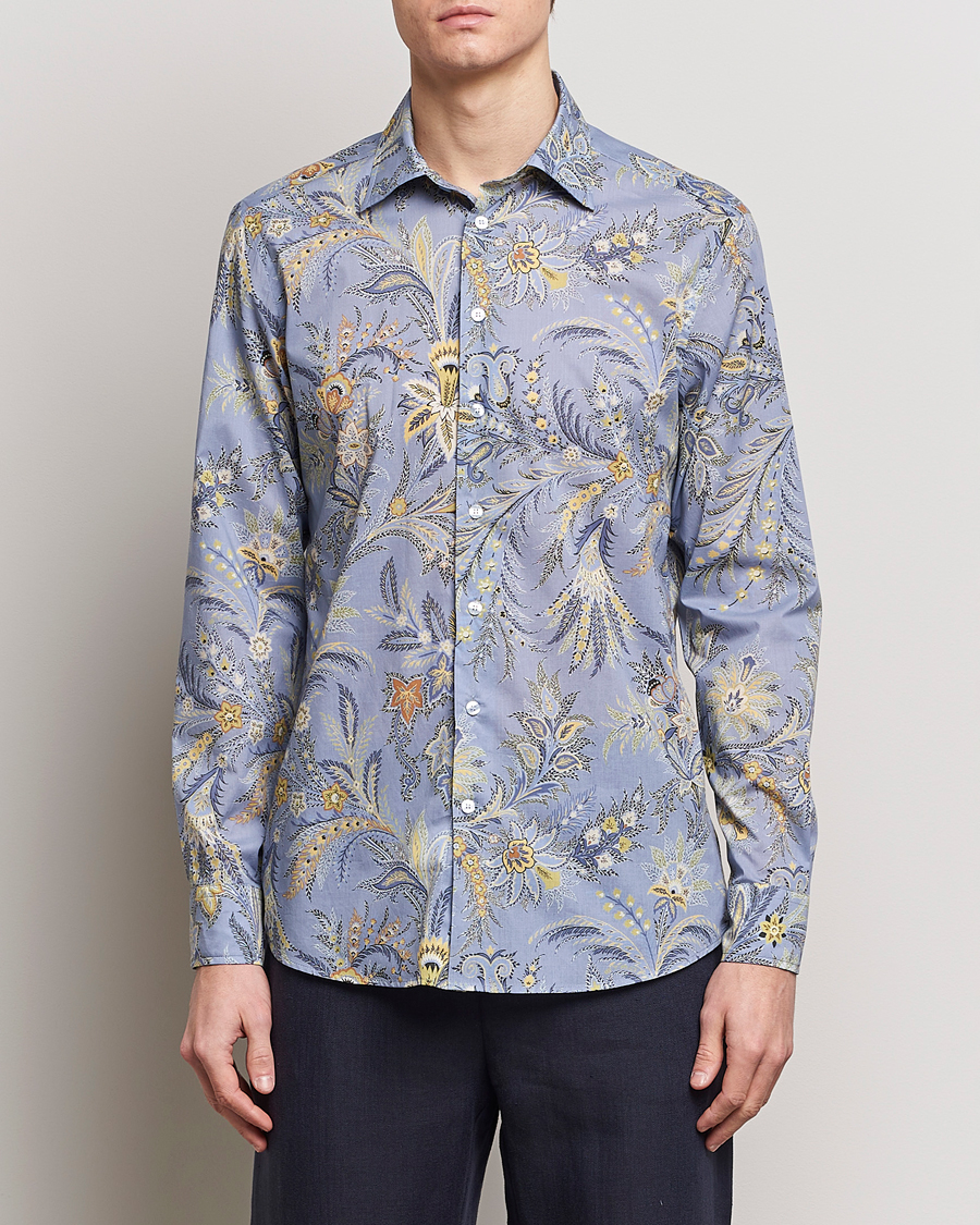 Herre | Casual | Etro | Slim Fit Floral Print Shirt Azzurro