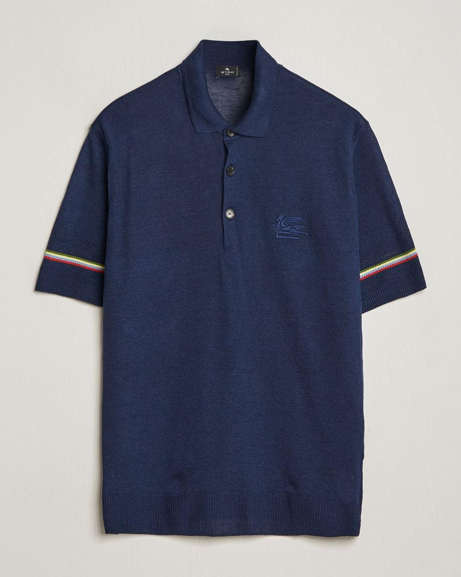 Herre | Polotrøjer | Etro | Knitted Cotton/Linen Polo Navy