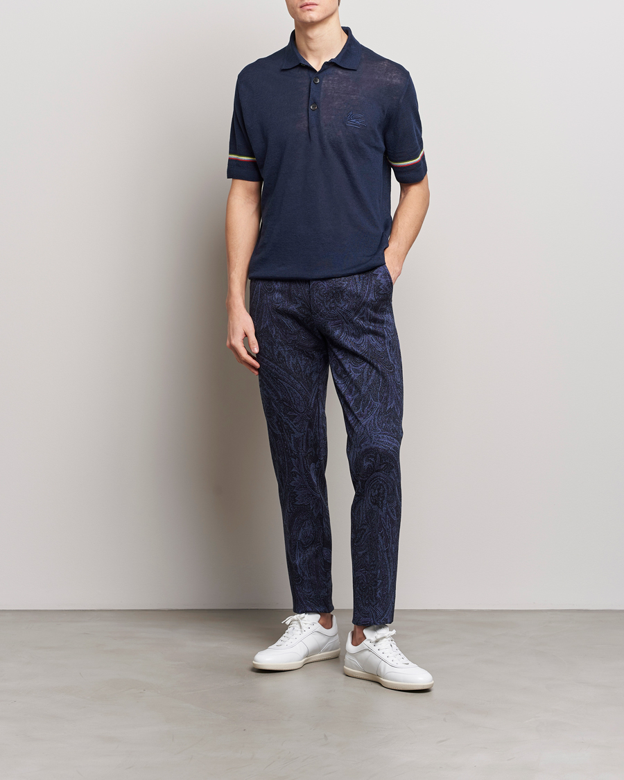 Herre | Polotrøjer | Etro | Knitted Cotton/Linen Polo Navy