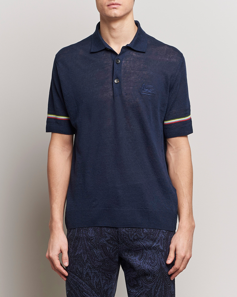 Herre | Tøj | Etro | Knitted Cotton/Linen Polo Navy