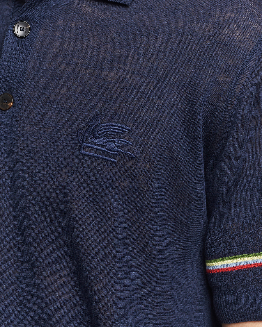 Herre | Polotrøjer | Etro | Knitted Cotton/Linen Polo Navy