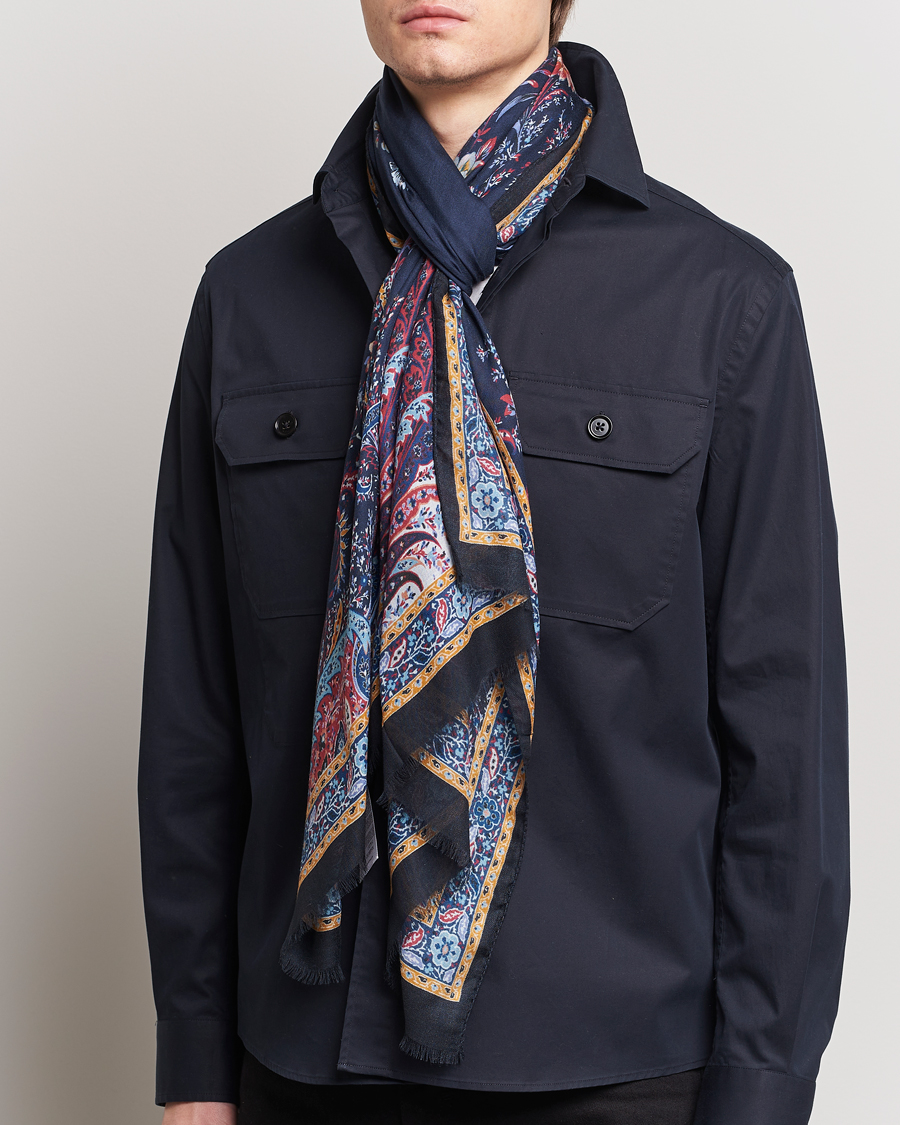 Herre | Tilbehør | Etro | Modal/Cashmere Printed Scarf Navy