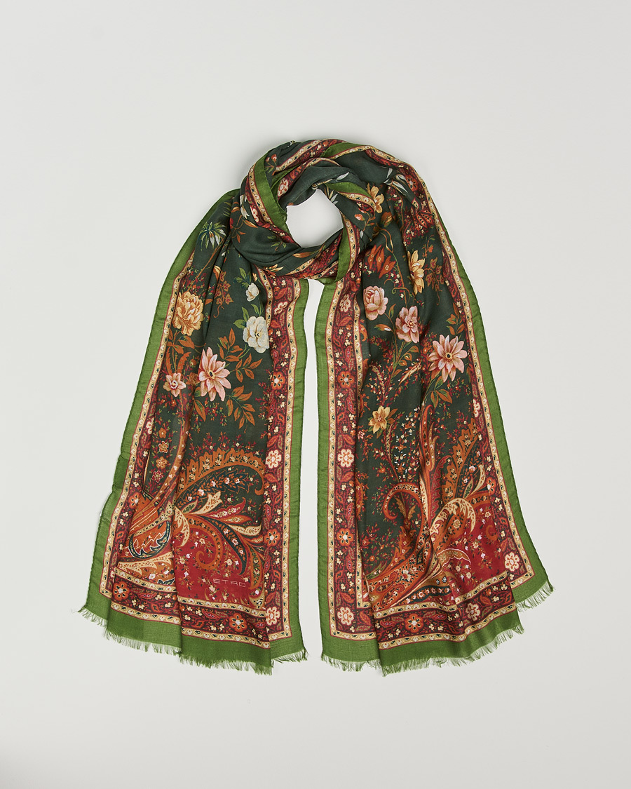 Herre | Etro Modal/Cashmere Printed Scarf Green/Burgundy | Etro | Modal/Cashmere Printed Scarf Green/Burgundy