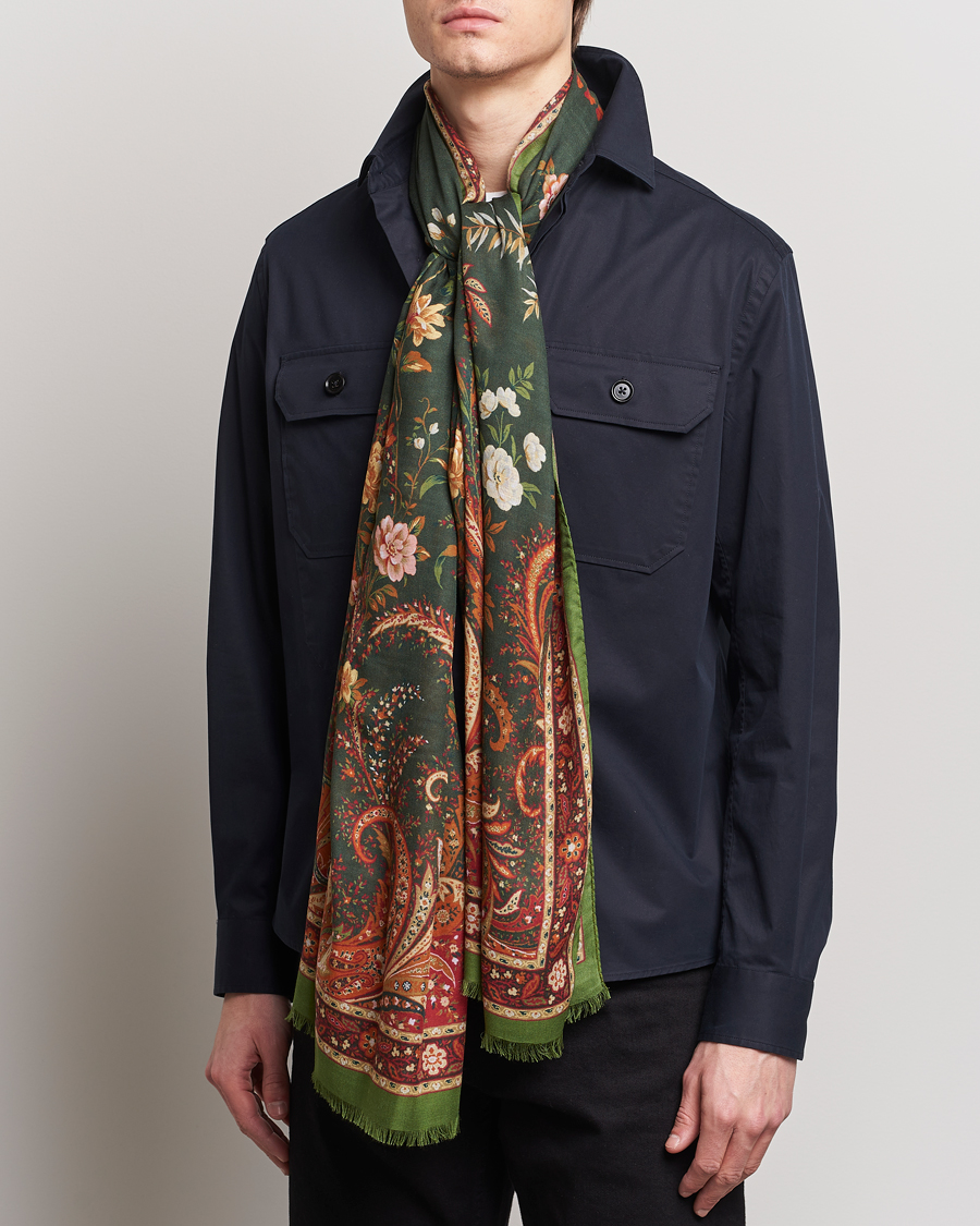 Herre | Italian Department | Etro | Modal/Cashmere Printed Scarf Green/Burgundy