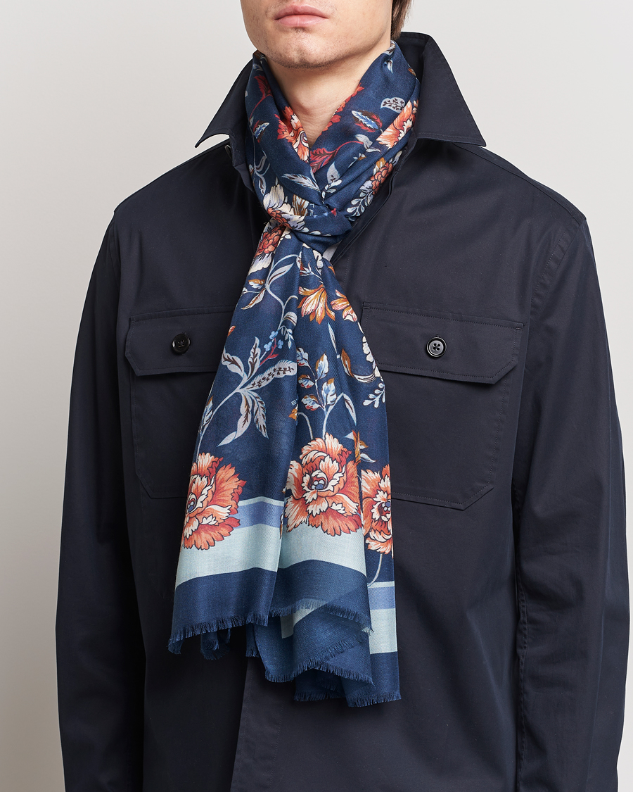 Herre | Etro Modal/Cashmere Printed Scarf Dark Blue | Etro | Modal/Cashmere Printed Scarf Dark Blue